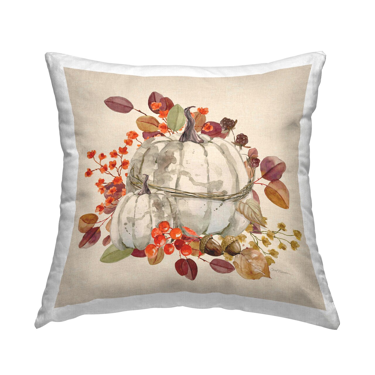 Stupell Industries Harvest Leaves Pumpkins Decorative Printed Throw Pillow Design by Carol Robinson, 18 x 7 x 18